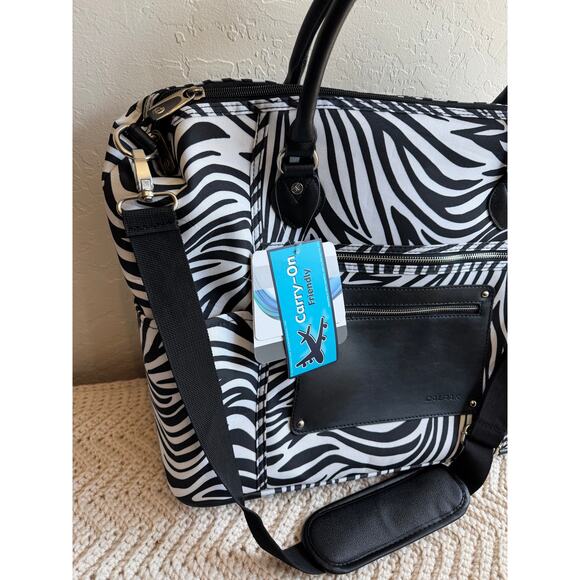 NEW Carry On Friendly Rolling Travel Bag Zebra Print Wheeled Duffel Luggage - Picture 4 of 10